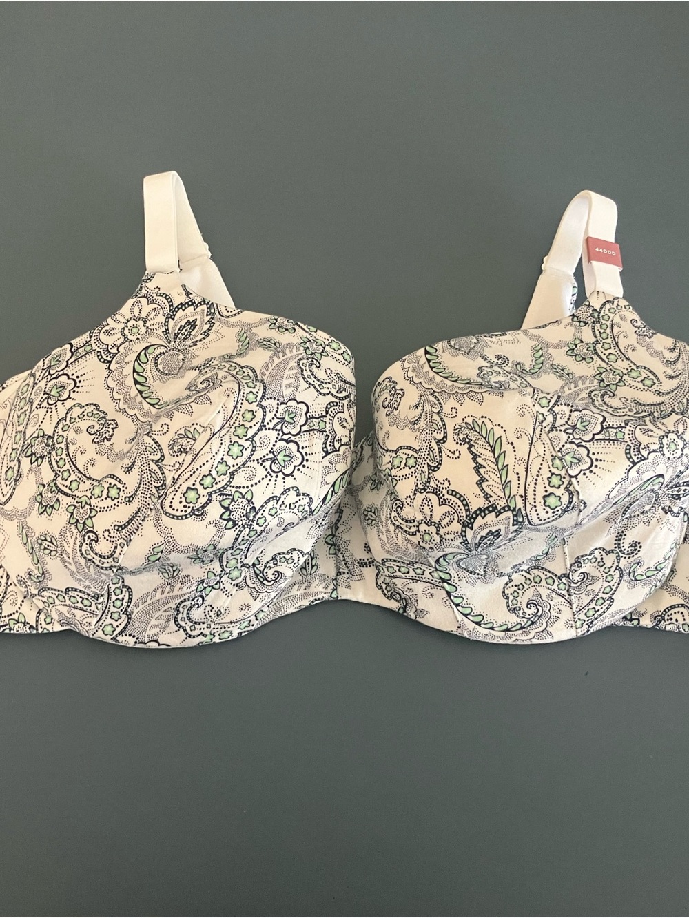 NWOT Cacique Cream Paisley Full Coverage Bra with Green Accents